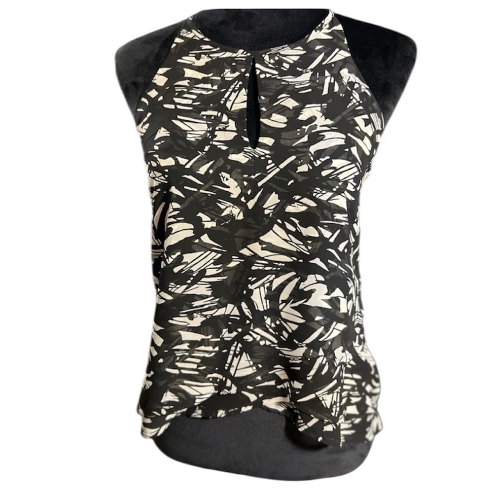🖤🤍LIKE NEW BANANA REPUBLIC SLEEVELESS KEYHOLE FRONT BLACK & WHITE BLOUSE sz XS